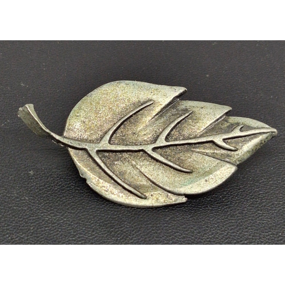 Vintage Metzke Brooch Silver Leaf Pewter Botanical Pin
